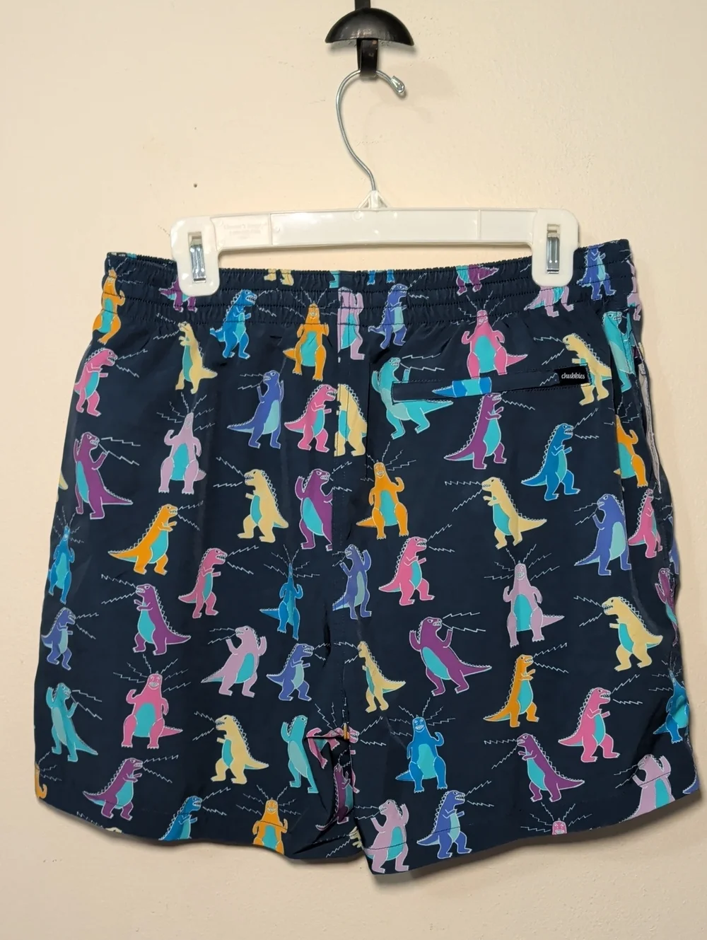 Chubbies Hear Me Roar Dino Stretch Swim Trunks Navy 5.5